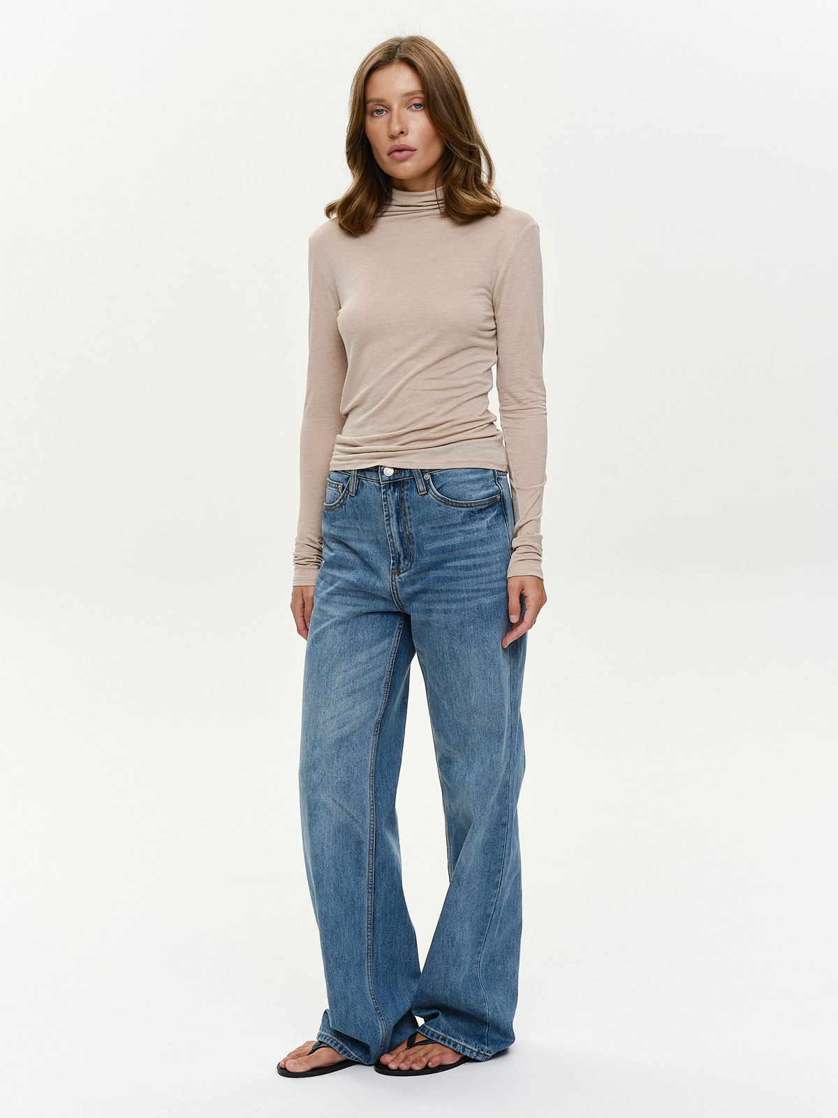 Лонгслив с воротом SLIM FIT (бежевый меланж)