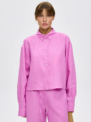 Рубашка CROP изо льна (розовый)